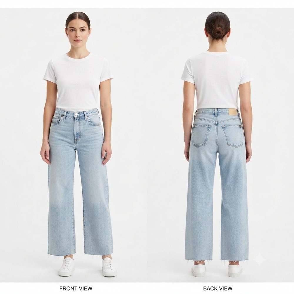 &Denim Jeans Womens 6 Ultra High Waist Wide Leg Light Wash Raw Hem